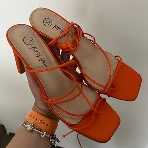 NWOT Nasty Gal Lace Up Orange Heels
